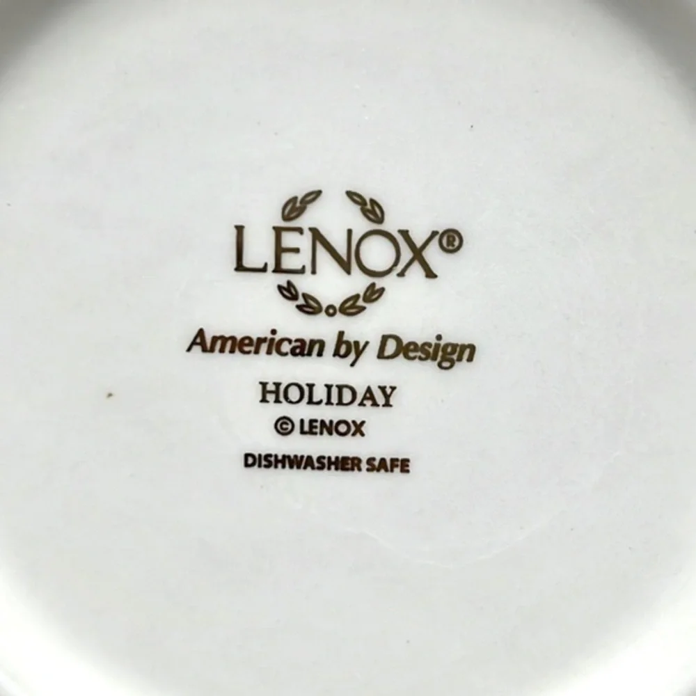 Lenox American By Design Holiday Bowl Green Holly & Red Ribbon Gold Trim